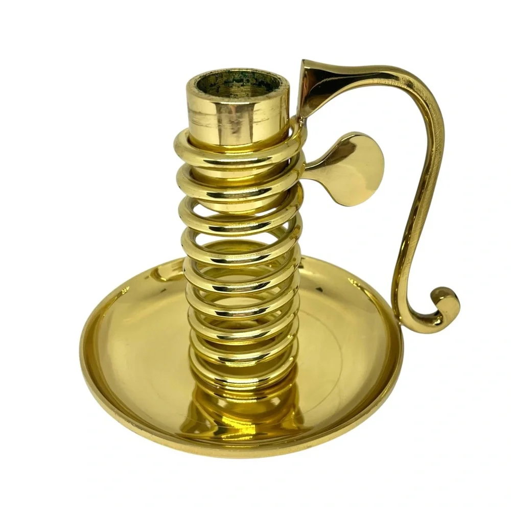 Vintage Spiral Adjustable Gold Plated Brass Candle Stick Holder Mid Century 4” - Picture 2 of 10